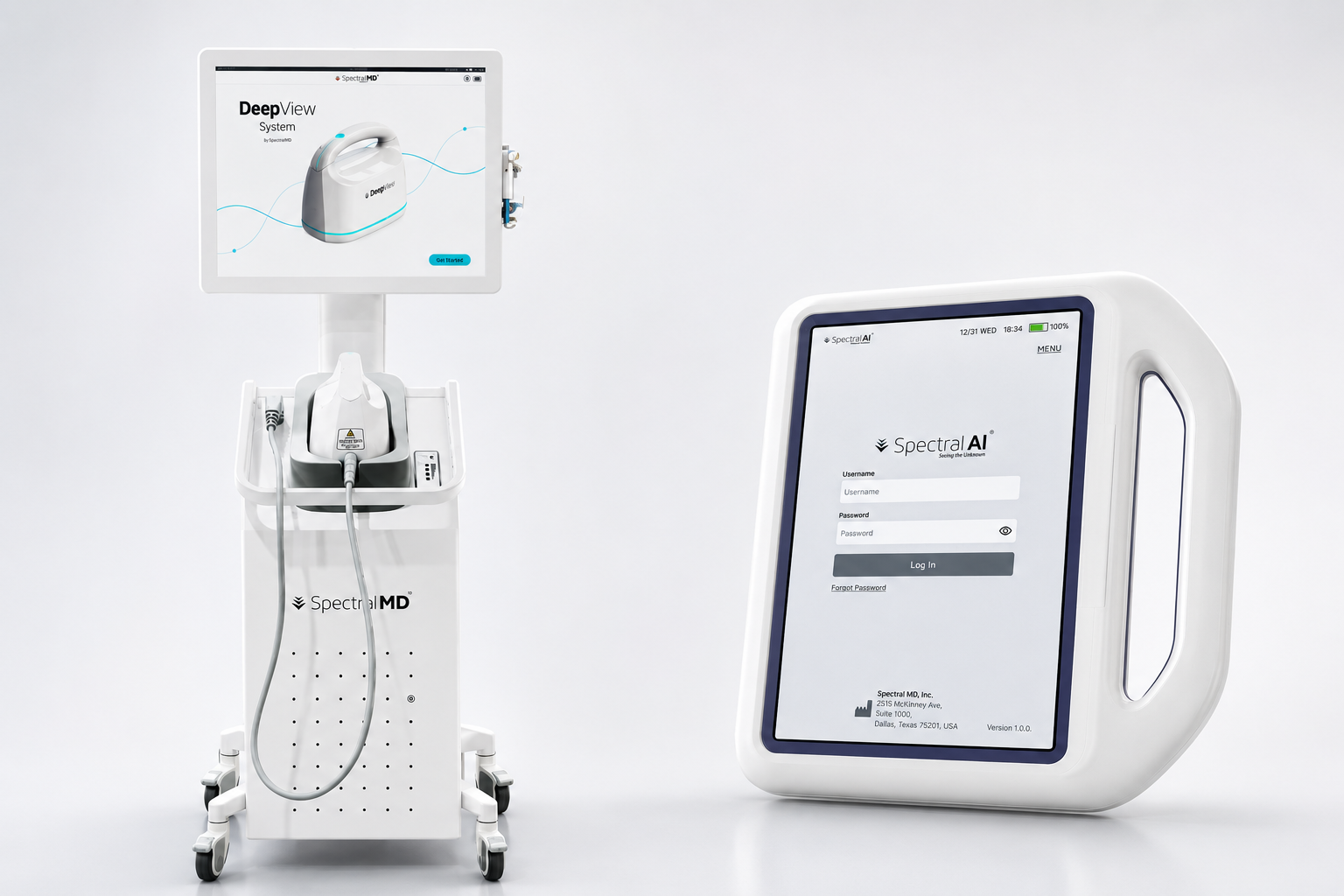 The DeepView cart system next to the new SpectralAI handheld, shown side by side